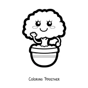 Coloring page of an easy kawaii bonsai tree in a pot