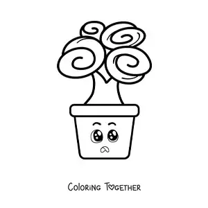 Coloring page of a kawaii cartoon tree in a pot