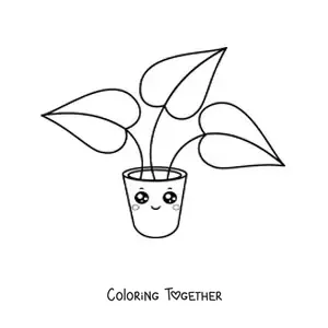 Coloring page of a pretty cartoon plant in a pot