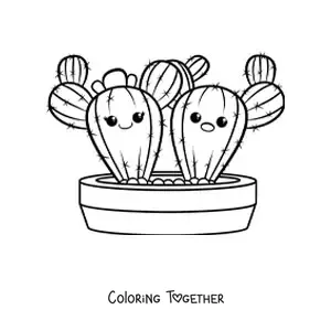 Coloring page of a pair of kawaii cacti
