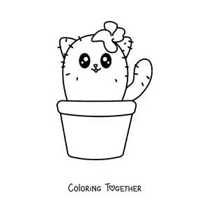 Coloring page of a cat-shaped kawaii cactus