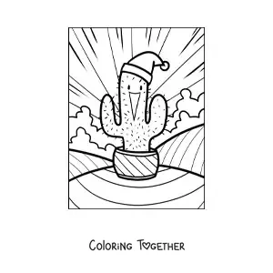 Coloring page of a cartoon Christmas cactus