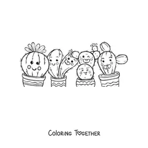 Coloring page of kawaii cartoon cacti