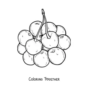 Coloring page of a bunch of cherries