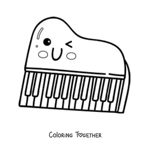Coloring page of a big kawaii piano