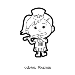 Coloring page of a girl flute player in a marching band