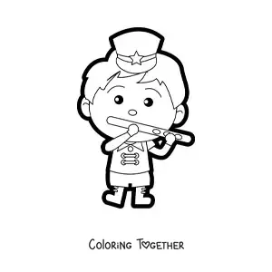 Coloring page of a boy flute player in a marching band