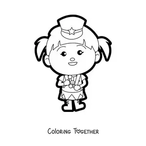 Coloring page of a girl playing the drum in a marching band
