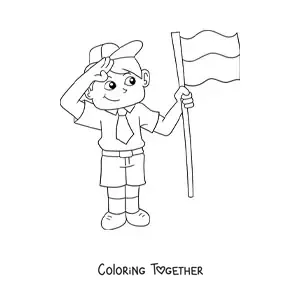 Coloring page of a kawaii boy with the flag of Indonesia