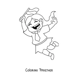 Coloring page of a kawaii girl with the flag of Indonesia