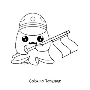 Coloring page of a kawaii octopus with the flag of Indonesia