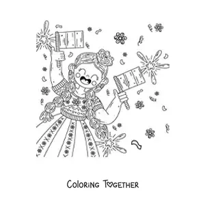 Coloring page of a girl with the flag of Mexico