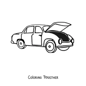 Coloring page of a car with the hood open