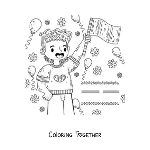 Coloring page of a boy with the flag of Mexico