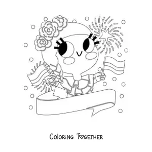 Coloring page of a girl with the flag of Colombia