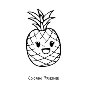 Coloring page of a kawaii pineapple smiling