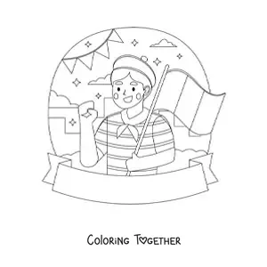 Coloring page of a man with the flag of France