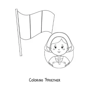 Coloring page of a woman with the flag of France