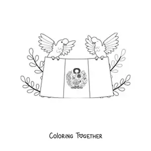 Coloring page of the flag of Peru with its national bird
