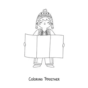 Coloring page of a boy with the flag of Peru without the coat of arms
