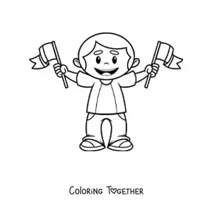 Coloring page of a boy with flags of Italy