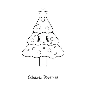 Coloring page of a kawaii Christmas tree