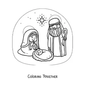 Coloring page of the birth of baby Jesus