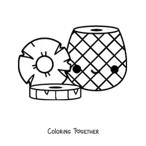 Coloring page of a sliced kawaii pineapple