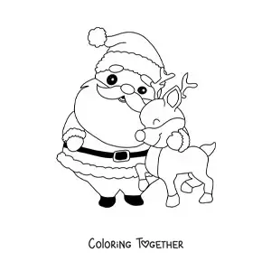 Coloring page of Santa Claus with Rudolph the reindeer