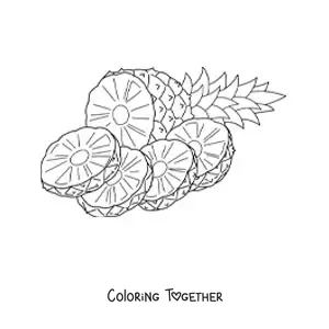 Coloring page of a pineapple sliced into four pieces