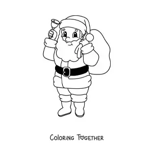 Coloring page of a kawaii Santa Claus with gifts