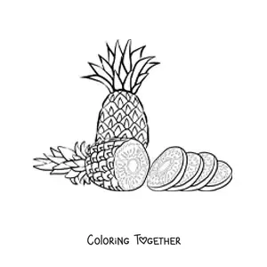 Coloring page of a sliced pineapple with another pineapple behind it