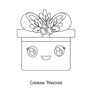 Coloring page of a kawaii Christmas gift