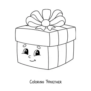 Coloring page of a cartoon Christmas gift