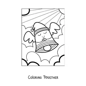 Coloring page of an animated Christmas bell with a Santa hat