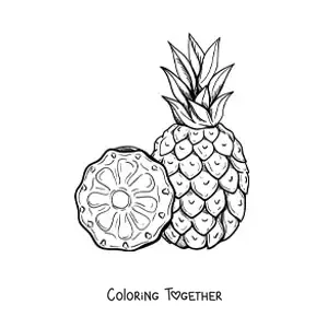 Coloring page of a pineapple with a slice beside it