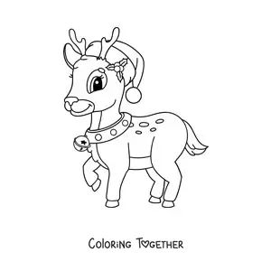 Coloring page of a kawaii Christmas deer
