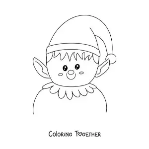 Coloring page of a Christmas elf with big ears