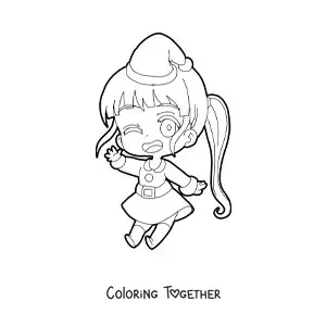 Coloring page of a kawaii girl in Christmas clothes, anime style