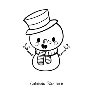 Coloring page of a kawaii snowman