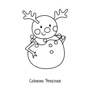 Coloring page of a kawaii reindeer snowman