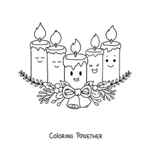 Coloring page of animated kawaii Advent candles