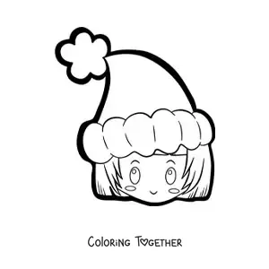 Coloring page of a kawaii girl with a Christmas hat