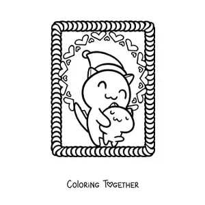 Coloring page of animated cats with a Christmas hat