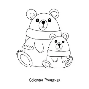 Coloring page of Christmas bears with scarves