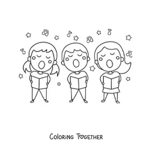 Coloring page of children singing Christmas carols