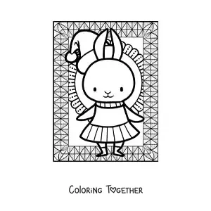 Coloring page of a kawaii Christmas bunny girl