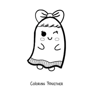 Coloring page of a kawaii ghost with a bow