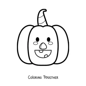 Coloring page of an easy animated kawaii Halloween pumpkin