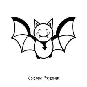 Coloring page of a cute animated bat flying